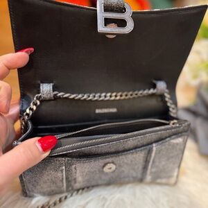 Hourglass Chain Wallet Denim Printed Leather